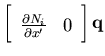 $\displaystyle \left[ \begin{array}{cc}
\frac{\partial N_i}{\partial x'} & 0
\end{array}\right]
{\bf q}$