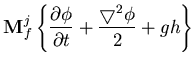 $\displaystyle {\bf M}_f^j \left\{ \frac{\partial \phi}{\partial t}
+\frac{\bigtriangledown^2 \phi}{2} + gh\right\}$